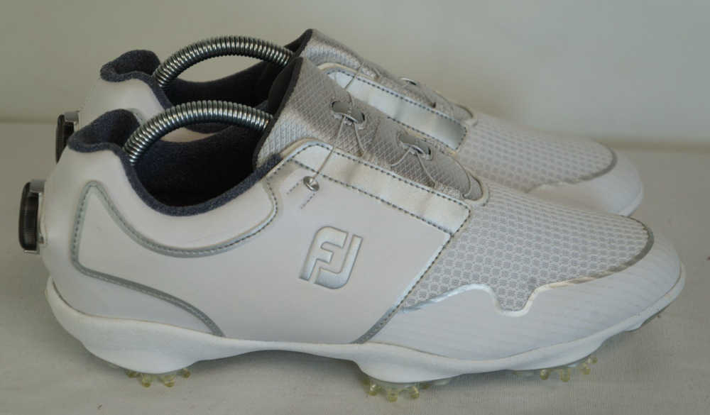 NEW FootJoy Womens Sport TF BOA Golf Shoes White Silver Spiked Sz 10 96206